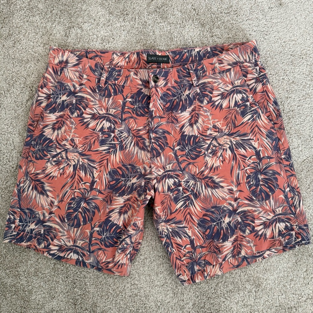 Slate‎ & Stone Coral and Navy Patterned Shorts